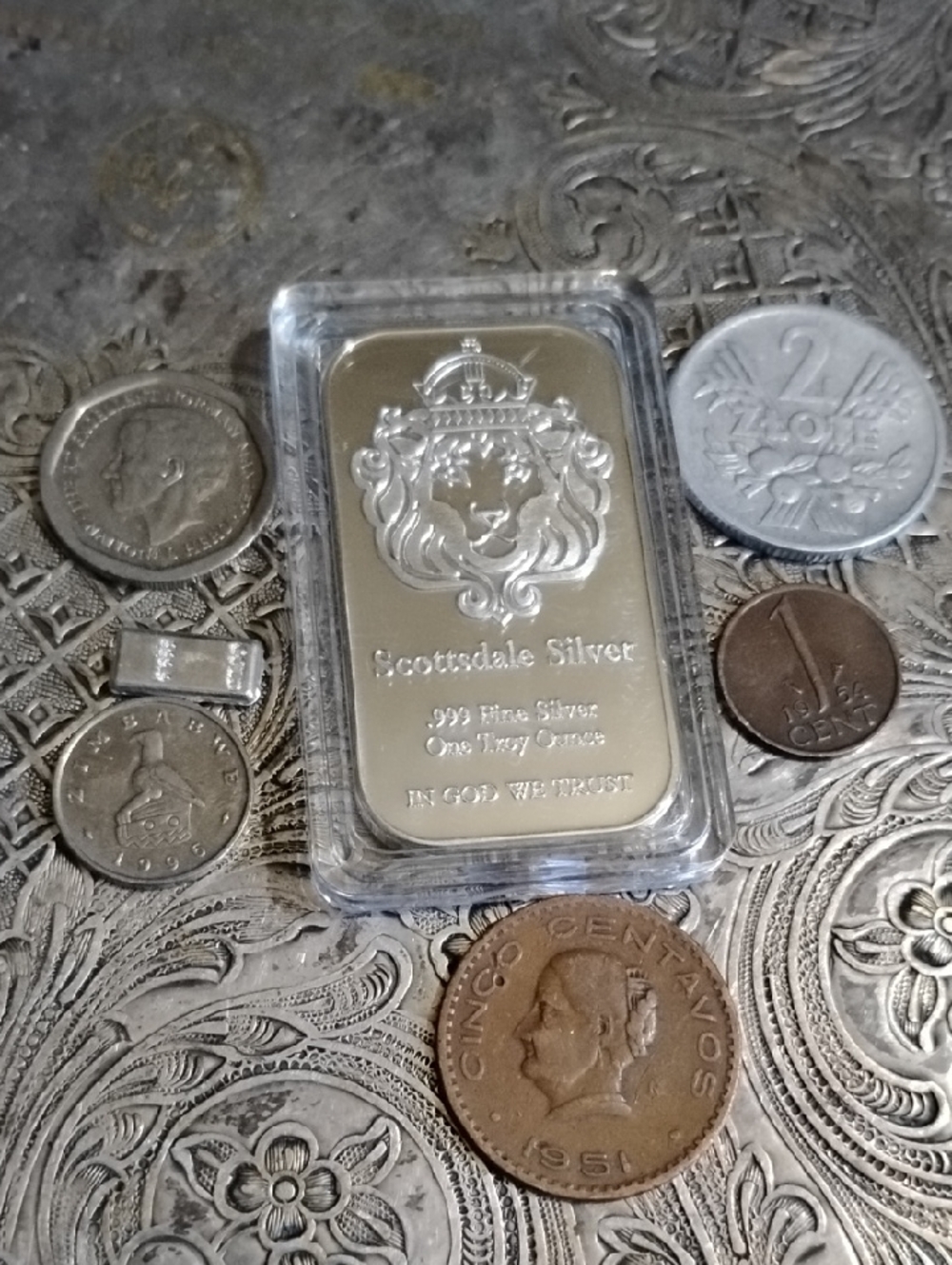 Scottsdale Silver 1 Ounce .999 Fine Silver Metal Bar & Bonus Coins